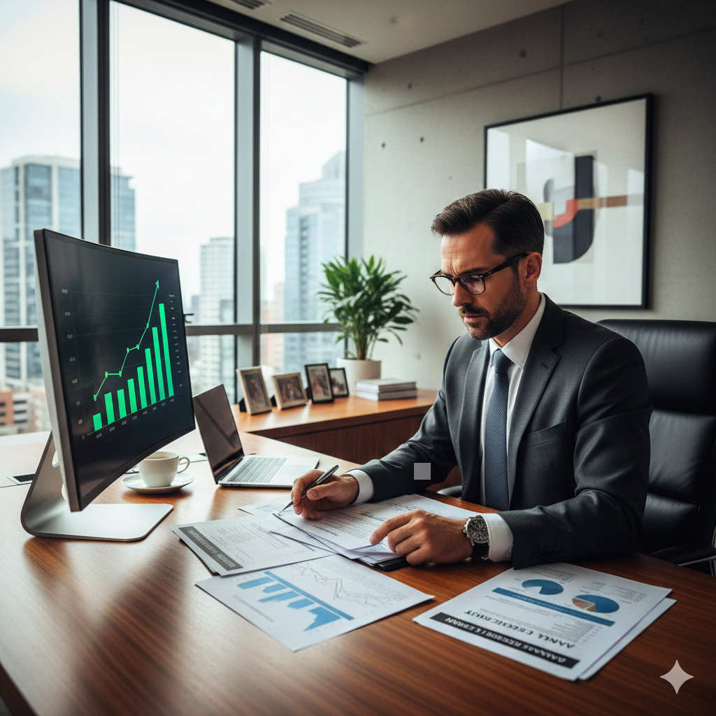 Equipo directivo revisando KPIs de productos IT y SaaS